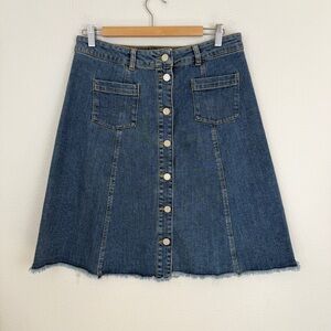 Ganni Button Front Blue Denim A-Line Skirt with Button Detail 42 10/12